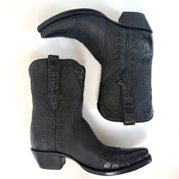 Stallion Boot Co. Black Calf and Caiman Gallegos Handmade Cowboy Boots Size 6.5 - Picture 12 of 12